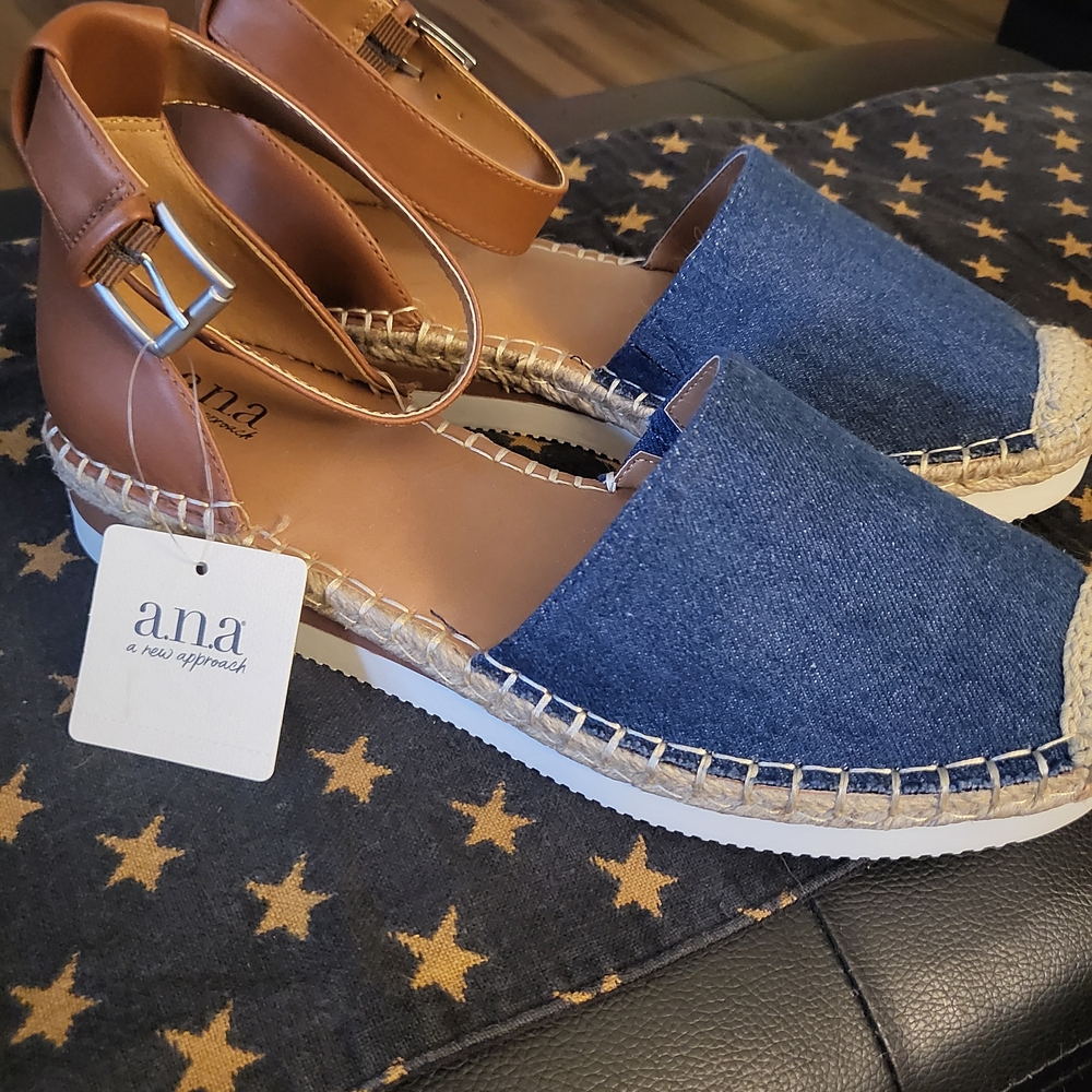 Ana Blue and Brown Espadrille Sandals